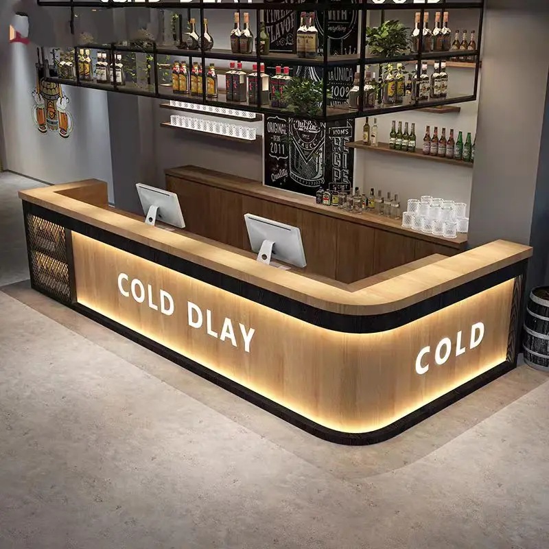

#Modern double-sided lightweight eco-friendly wooden nightclub bar counter display commercial supermarket mall front desk