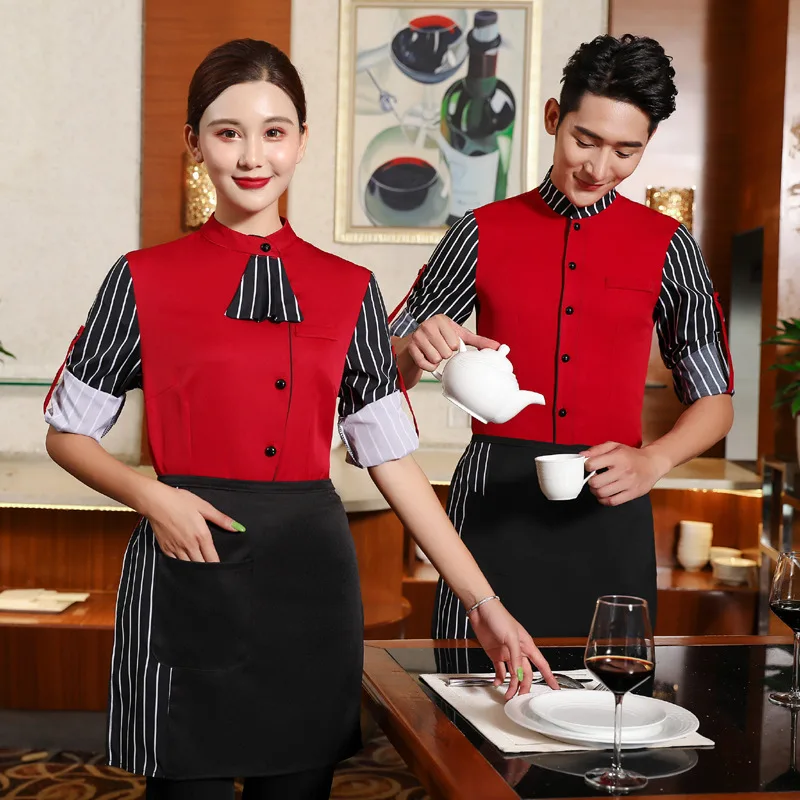 

Hotel Waiter Women Long Sleeve Hotel Uniform Autumn Winter Restaurant Catering Workwear Tea House Western Restaurant Clothes Men