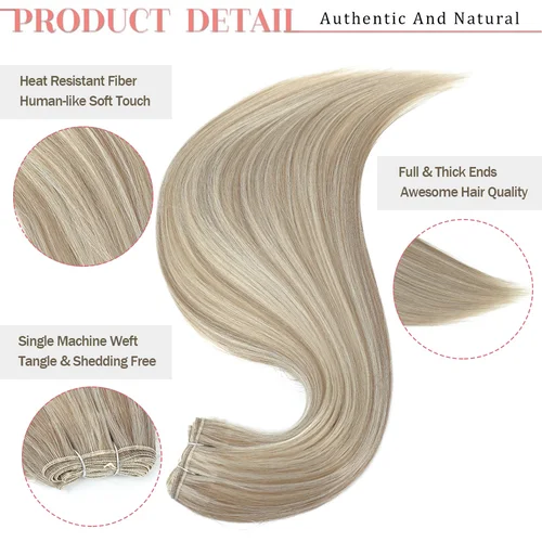 Imagen 2 del producto Mechones de pelo liso de 90cm, 36 pulgadas, 200 gramos, pelo sintético tejido, rubio piano # 613 Extensión de cabello de fibra de alta temperatura