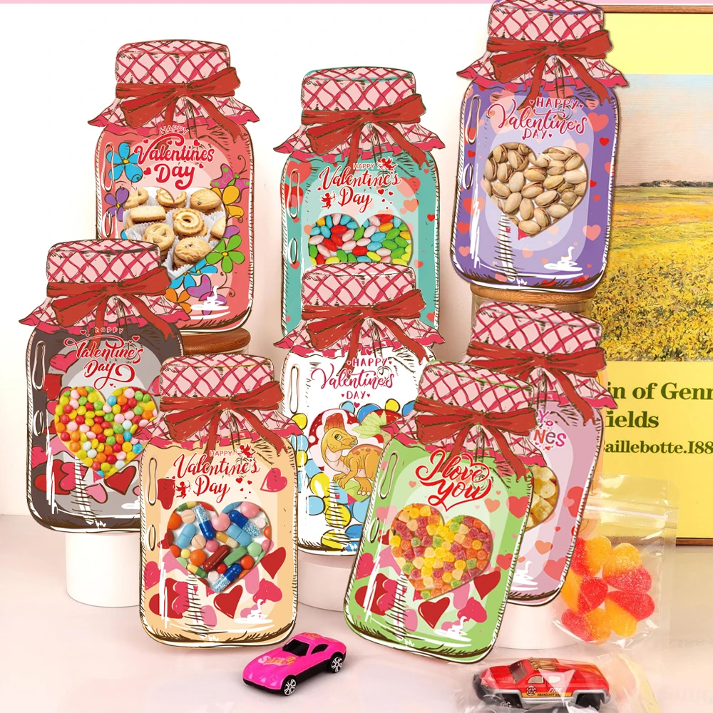 9pcs Valentines Day Drift Bottle Greeting Card Wedding Party Candy Gift Bags Chocolate Cookie Packaging Decorations Supplies