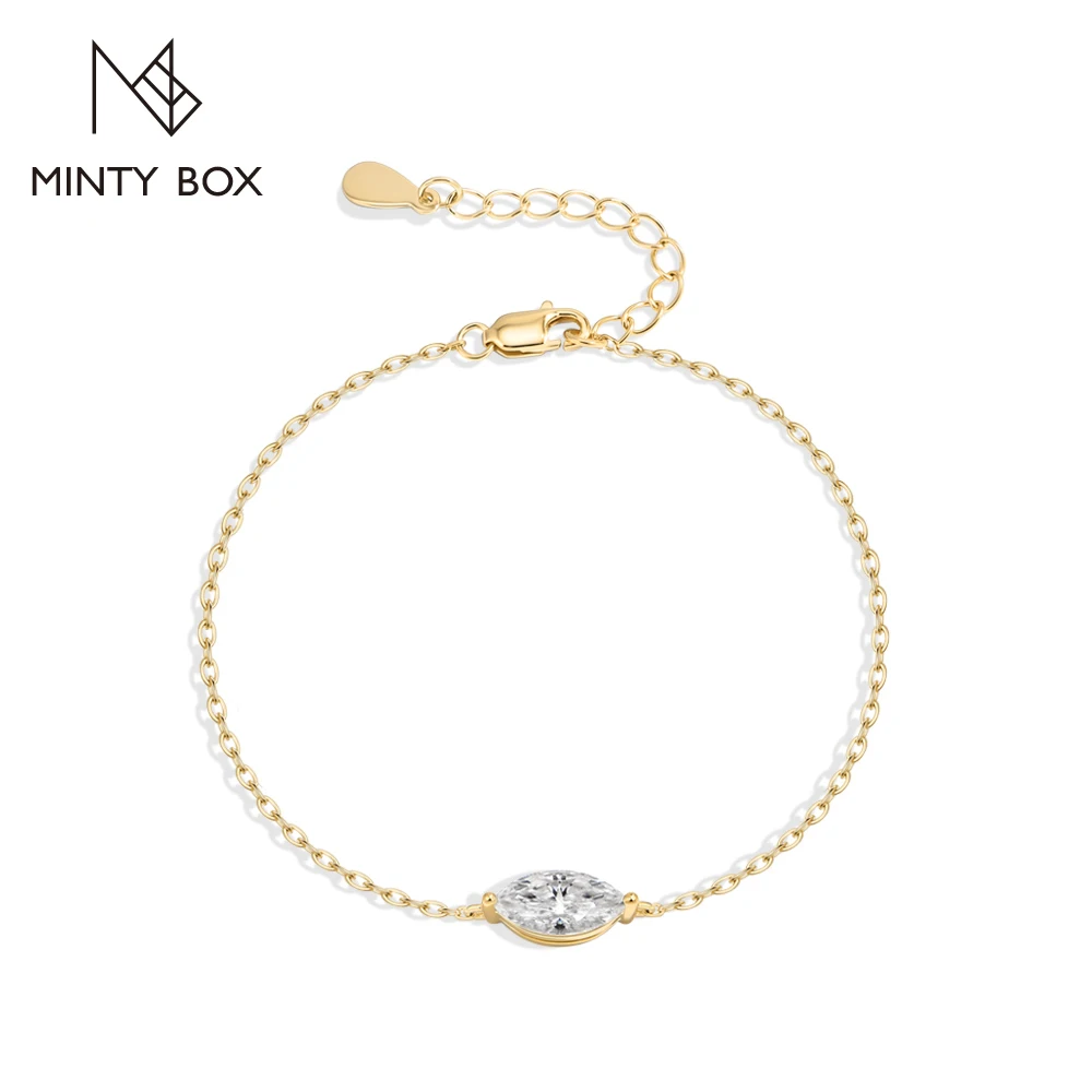 MINTYBOX Marquise & Emerald Cut Moissanite Bracelets for Women S925 Silver Stackable Elegant Gold Thin Chain Engagement Jewelry