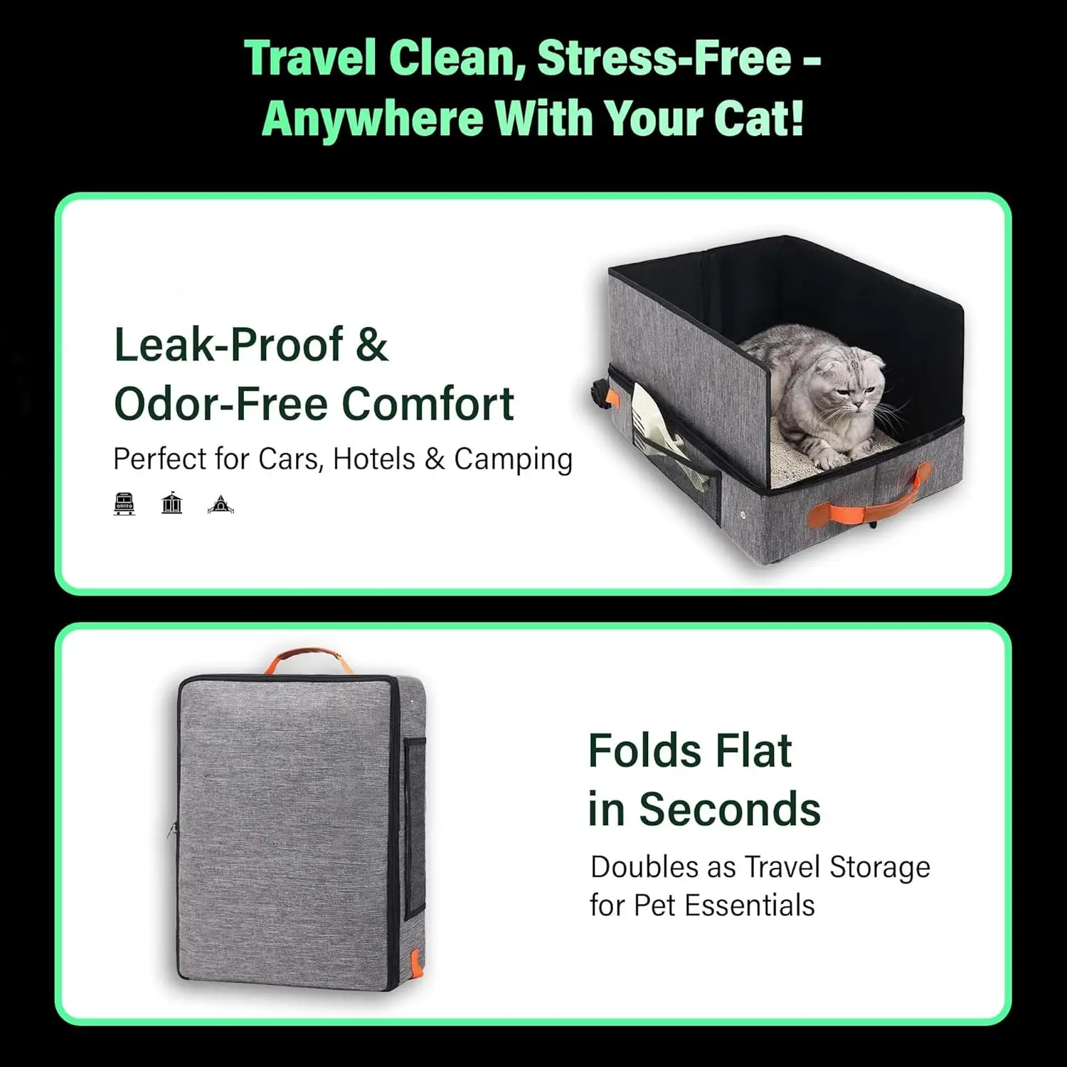 New Upgrade Travel Litter Box for Cats, Cats Portable Litter Boxs with Lid, Collapsible Cat Litter Box for Travel, Car, Hotel - view 2