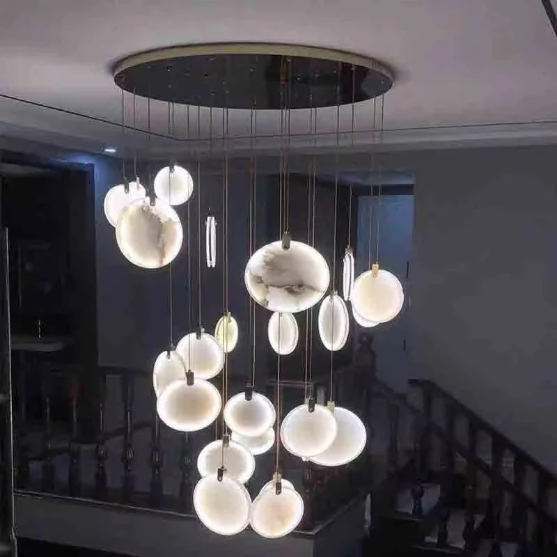 Illuminazione decorativa moderna Hall soffitta Lampadario a led Soggiorno di lusso Scala Lampadario a sospensione in marmo Lampadario a soffitto per villa