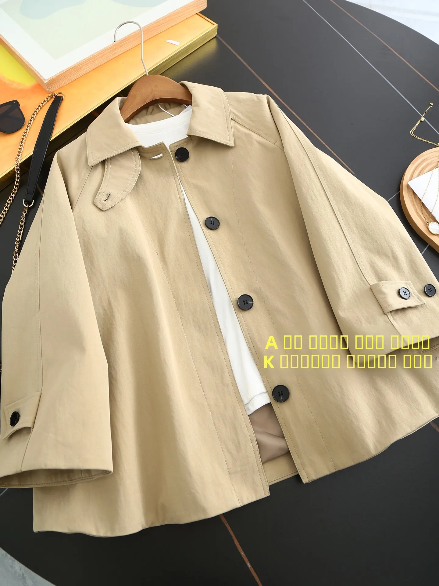 

Briti Sle A-Line Cloak Coat Women's Jaet Collar up Windbreaker Autumn Winter Outerwear Simple Small Size Cotton 00%