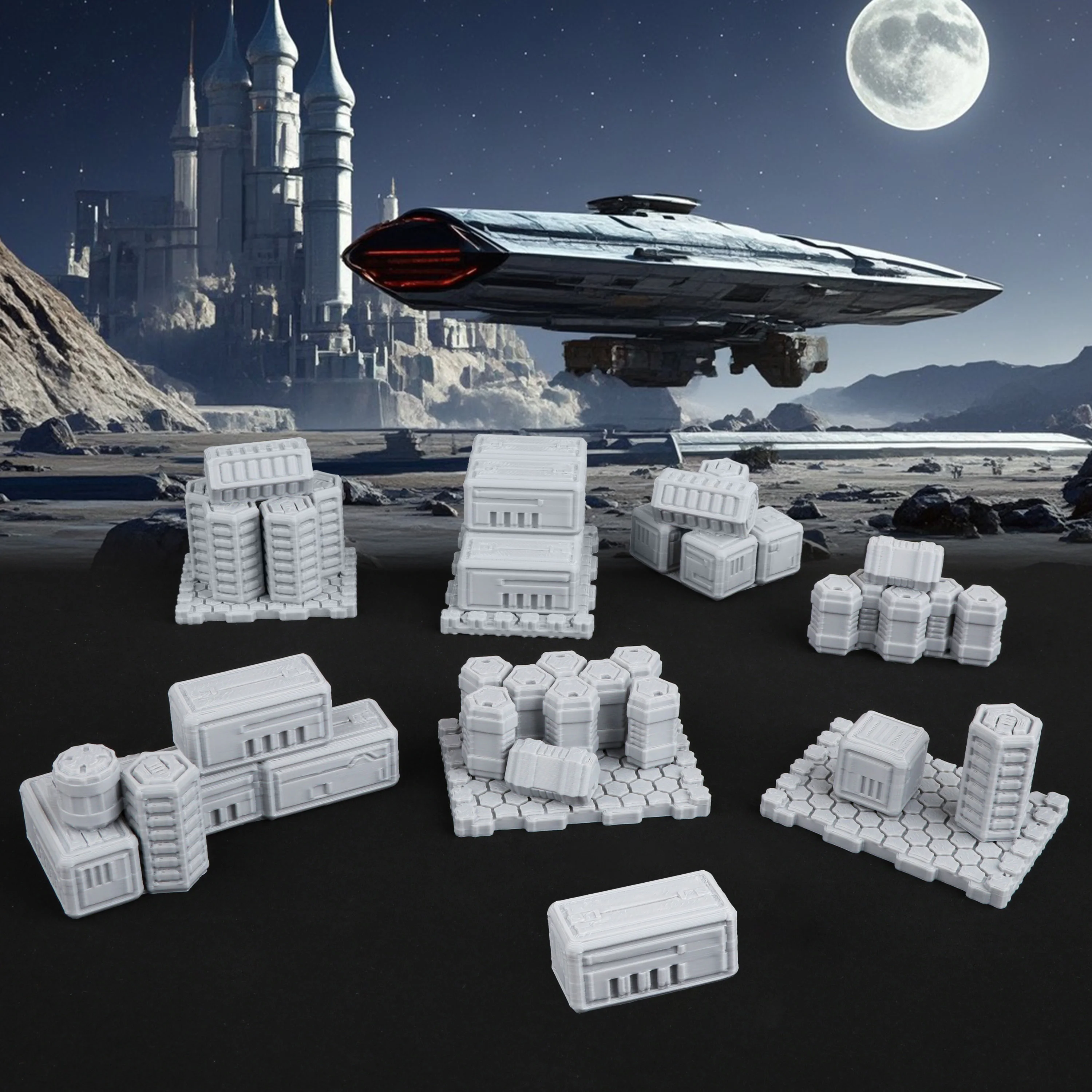 Sci-Fi Cargo Container Terrain Bundle – Scene Building Accessory for Interstellar RPG Tabletop Games, Durable Collectible