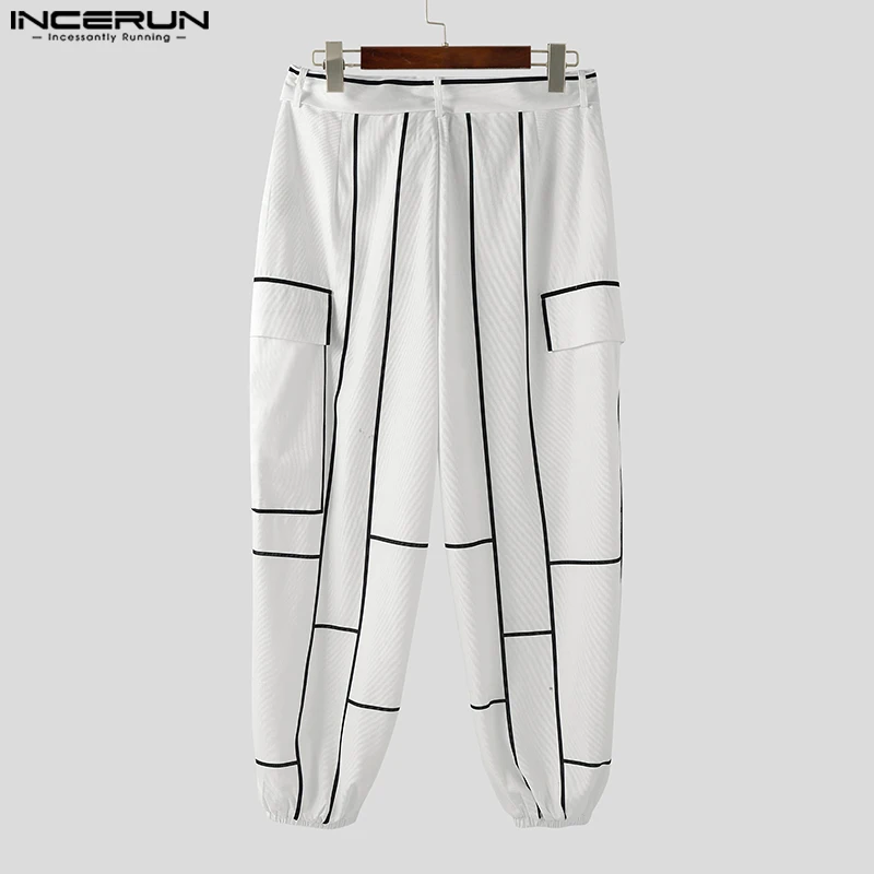 INCERUN الرجال السراويل المرقعة ركض الدانتيل يصل زر فضفاض بنطلون الرجال جيوب الشارع الشهير موضة عادية الذكور سروال قصير