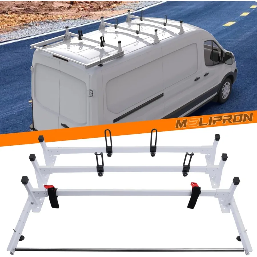 

Van Ladder Roof Rack Designed for Transit 150 250 350 Cargo Van with 3 Crossbars and Rear Cargo Roller for Enhanced Roof Stora