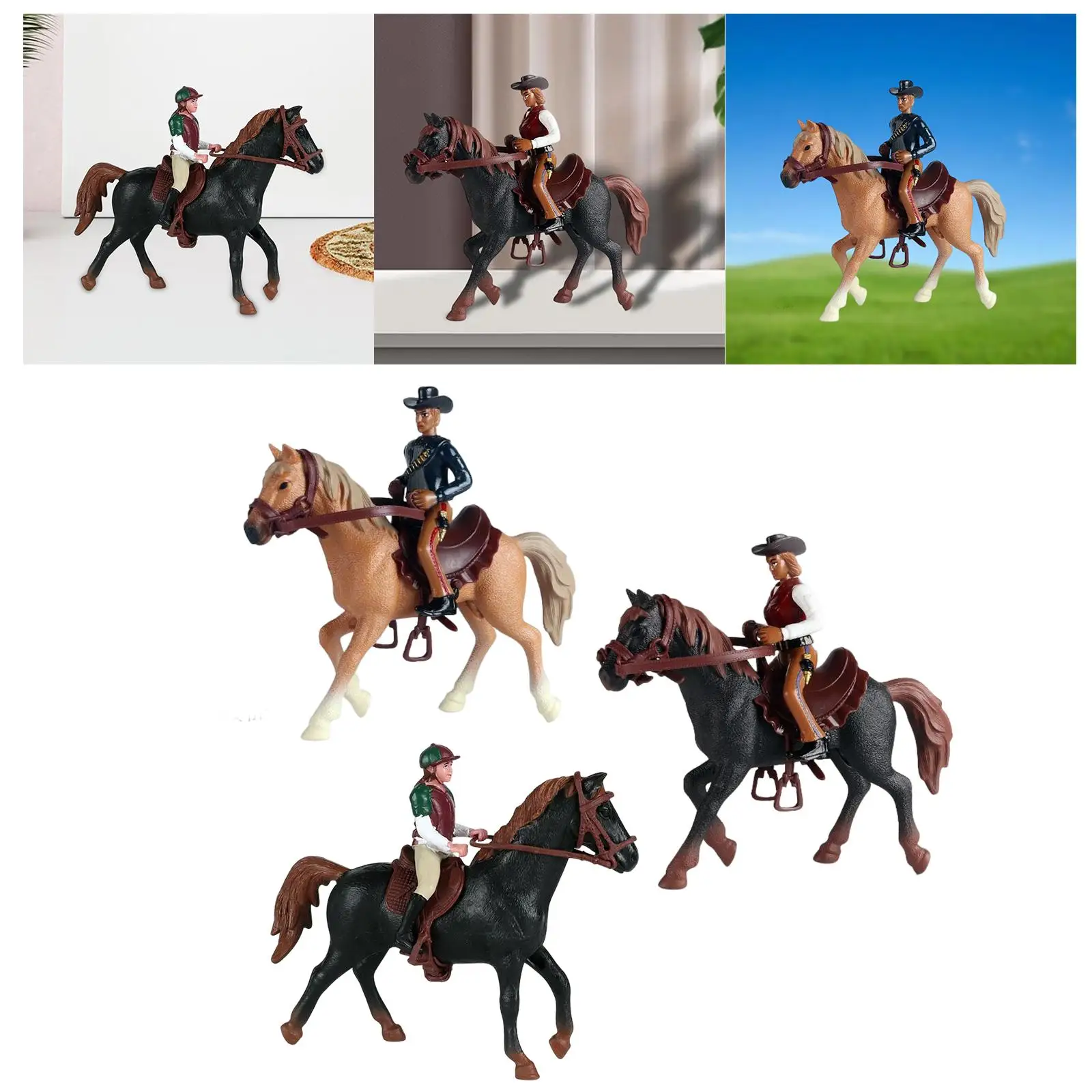 Horse Figurine Playset Horse Riding Figurine Horseman Figurine for Layout