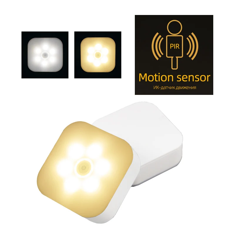 New Smart Motion Sensor LED Night Light Lamp Battery Operated WC Bedside Lamp For Room Hallway Pathway Toilet