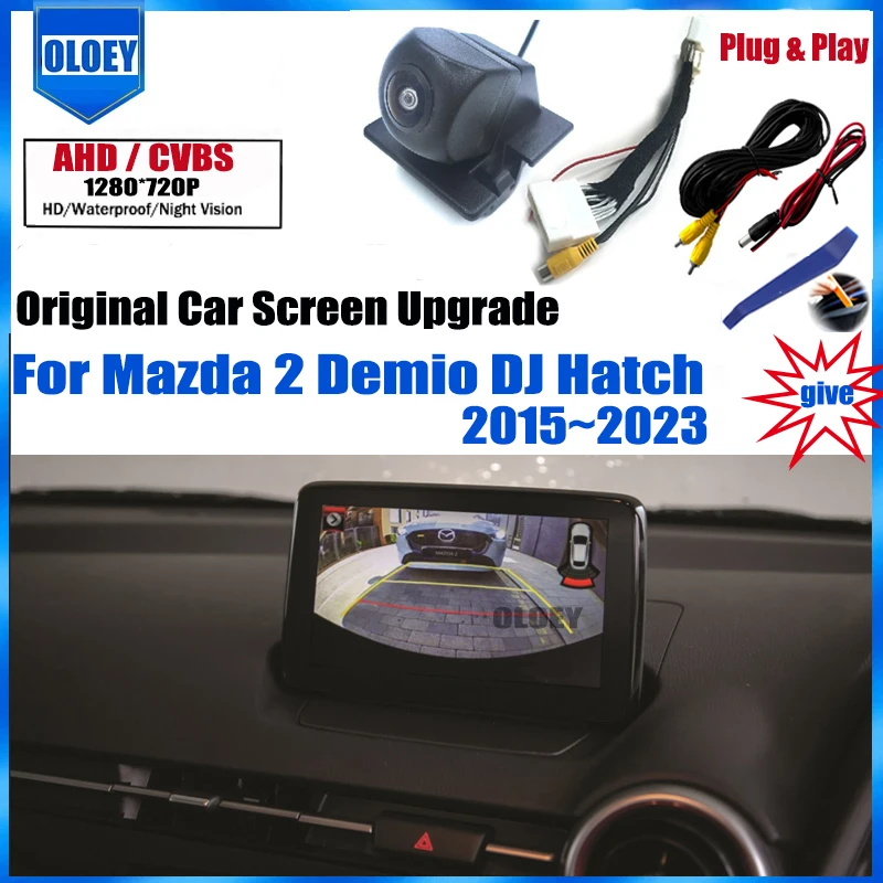 

Для Mazda 2 Demio DJ Hatch 2015 ~ 2023 Plug & Play HD камера заднего вида «рыбий глаз» oem стерео адаптер резервной парковочной камеры заднего вида