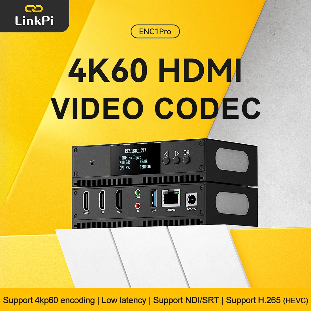 Link Pi ENC1Pro HDMI-кодер NDI-декодер 4K 60 кадров в секунду SRT RTSP/RTMP/HTTP/HLS Вход YouTube Ultra-HD Многопротокольная прямая трансляция