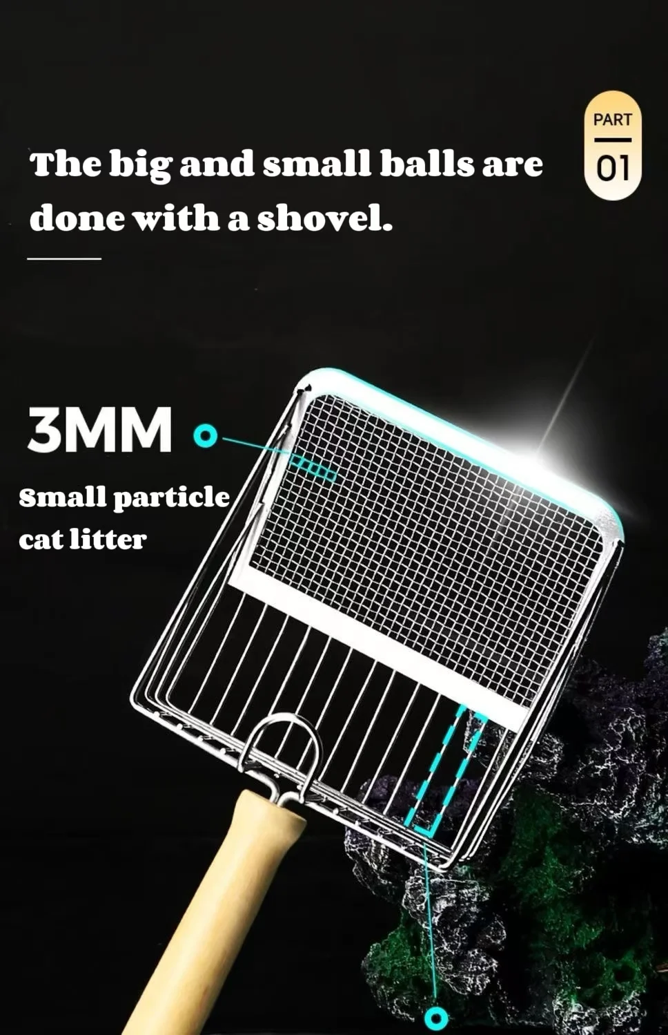 Metal Cat Litter Shovel Sixth Generation Large Fine Hole 2-in-1 Porous Cat Litter Shovel Non-Stainless Steel