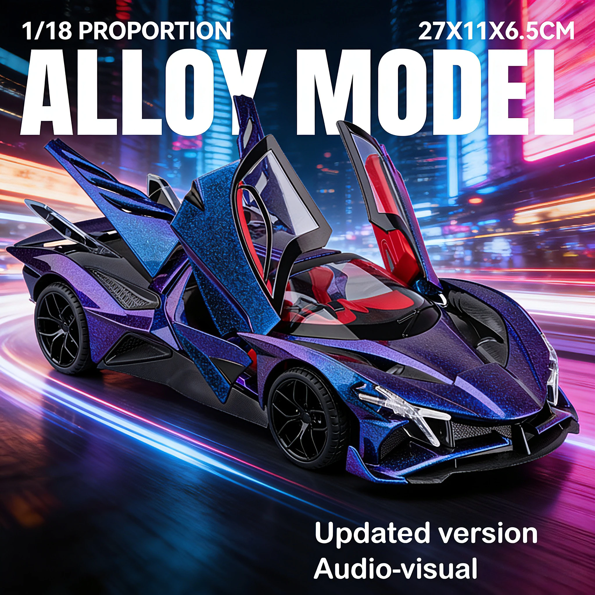 

Aboolu 1:18 Подарочная модель спортивного гоночного автомобиля из сплава, металлическая концепция гоночного автомобиля со звуковыми и световыми эффектами, четыре раздвижных двери.