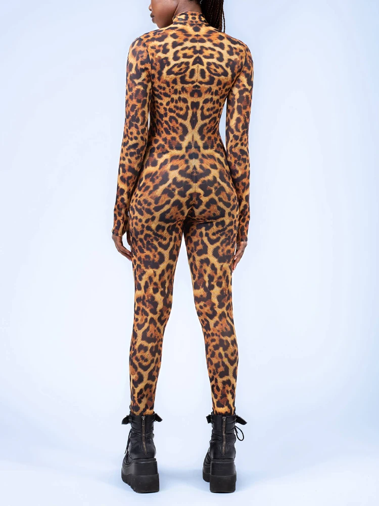 IOOTIANY Halloween Leopardenmuster Cosplay Damen Jumpsuit Tierthema Party Zentai Anzug Einzigartiger Morphsuit Festival Bodysuit Outfit – Detail 3