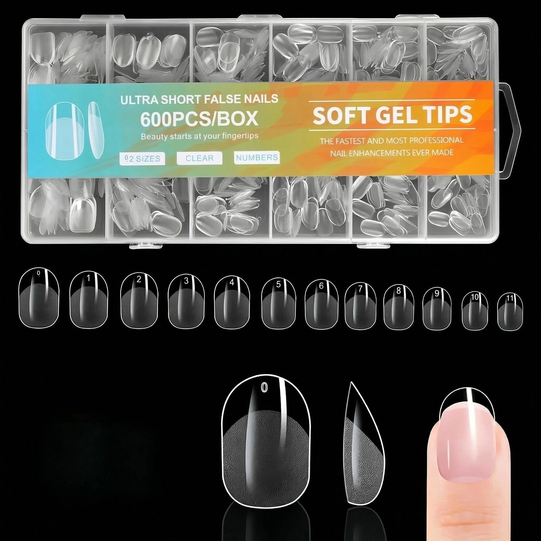 600 Piezas de Uñas Postizas Ovaladas Cortas, 12 Tamaños, Puntas de Uñas Semi-Mate, Puntas de Uñas Cortas, Puntas de Uñas de Gel con Cobertura Total para Salón de Belleza