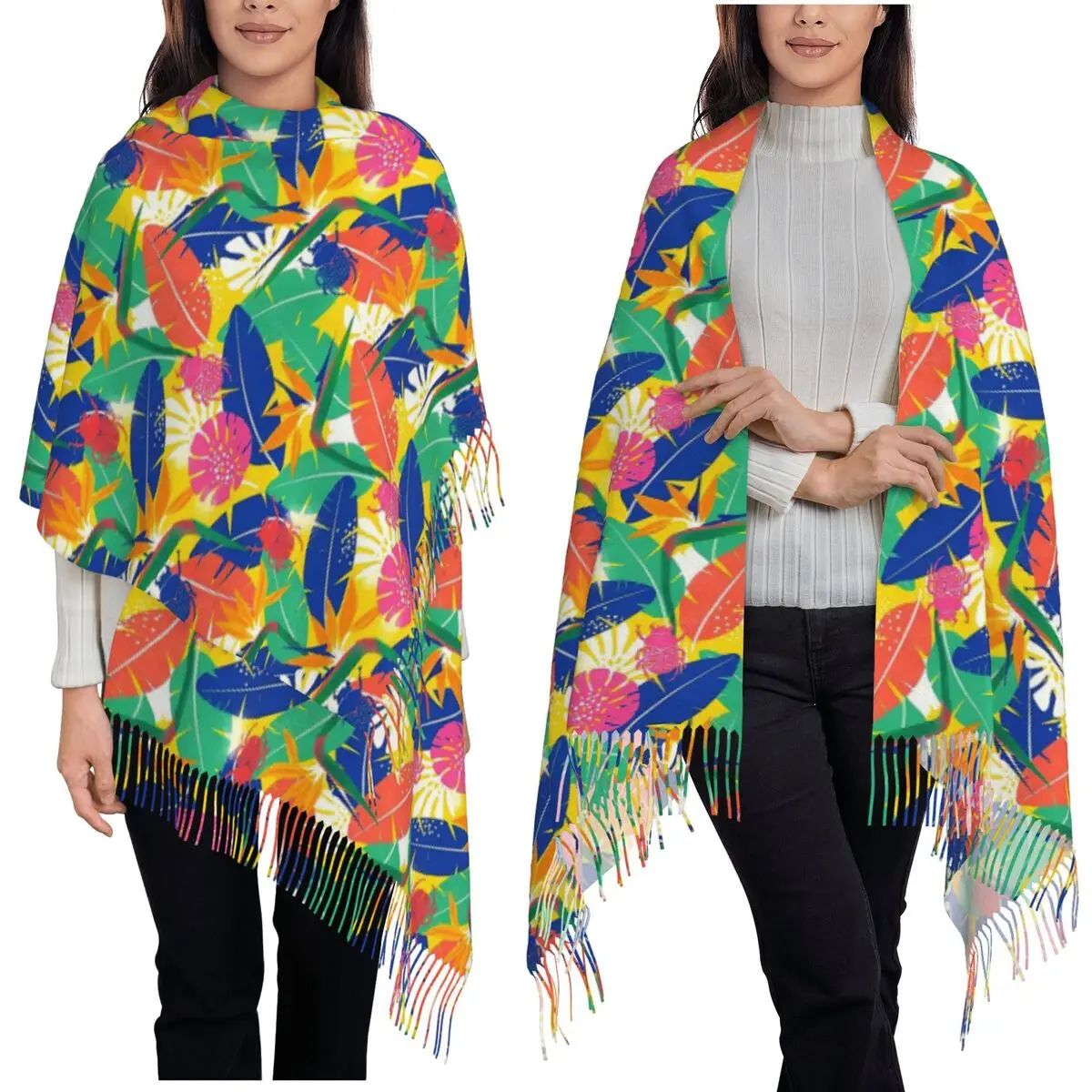 

Tropical Rainforest Flower Patterns In Brazil Scarf Tassel Scarves for Women Warm Shawls and Wraps Long Fall Winter Shawl Wrap