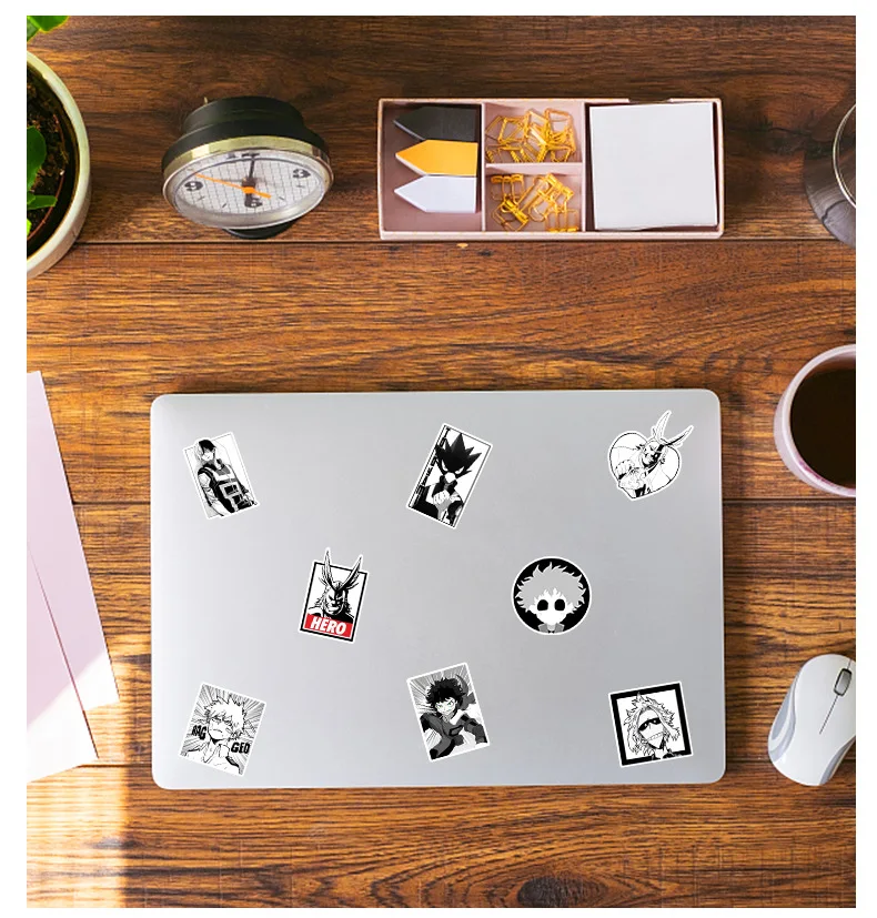 50pcs Black and White My hero Academy Cartoon Graffiti Stickers Suitcase Laptop Waterproof Sticker Decoration
