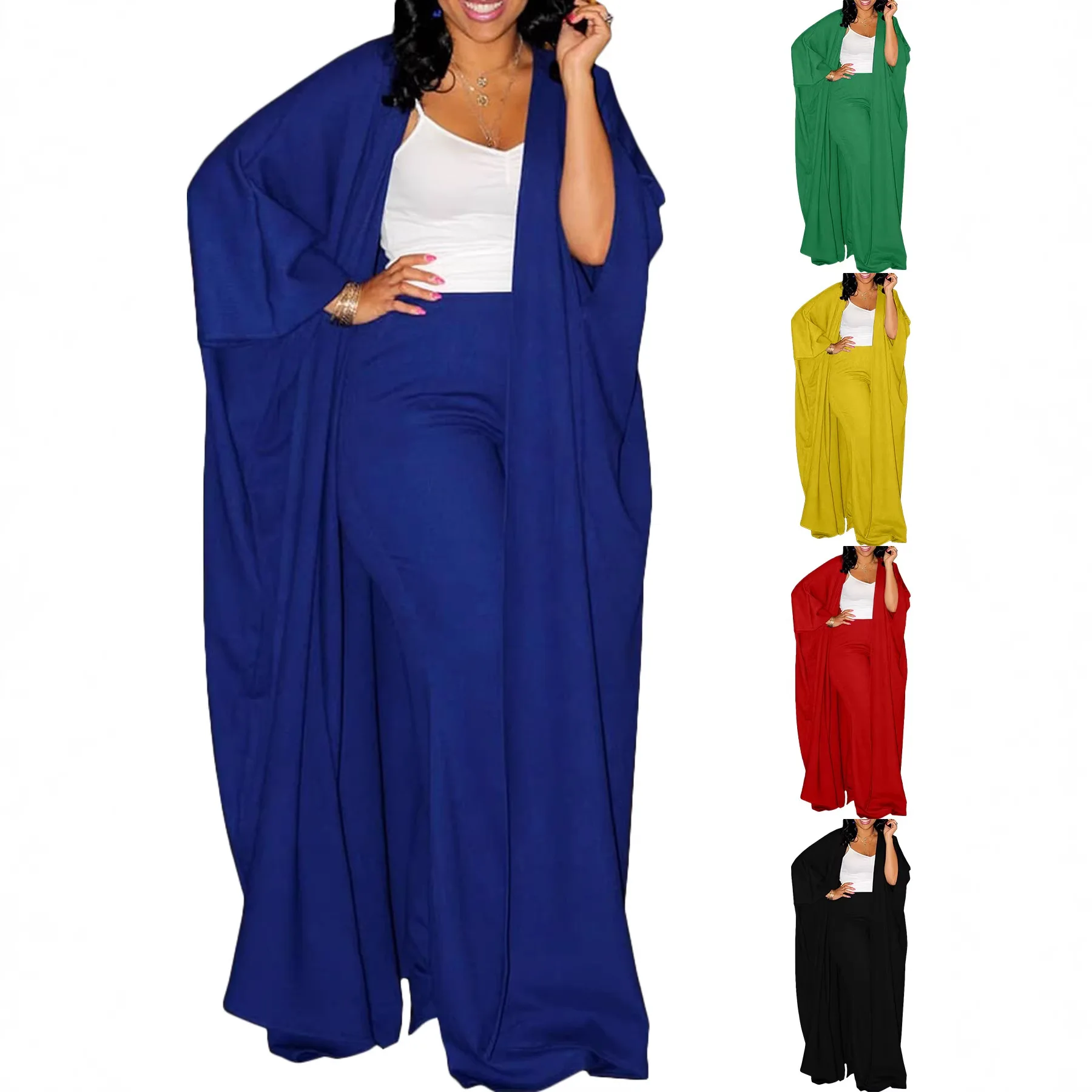 

Pant Set Women Two Piece Sets Flare Sleeve Solid Floor Length Coats Wide Leg Long Pants High Waist Y2k Streetwear Spring 2026