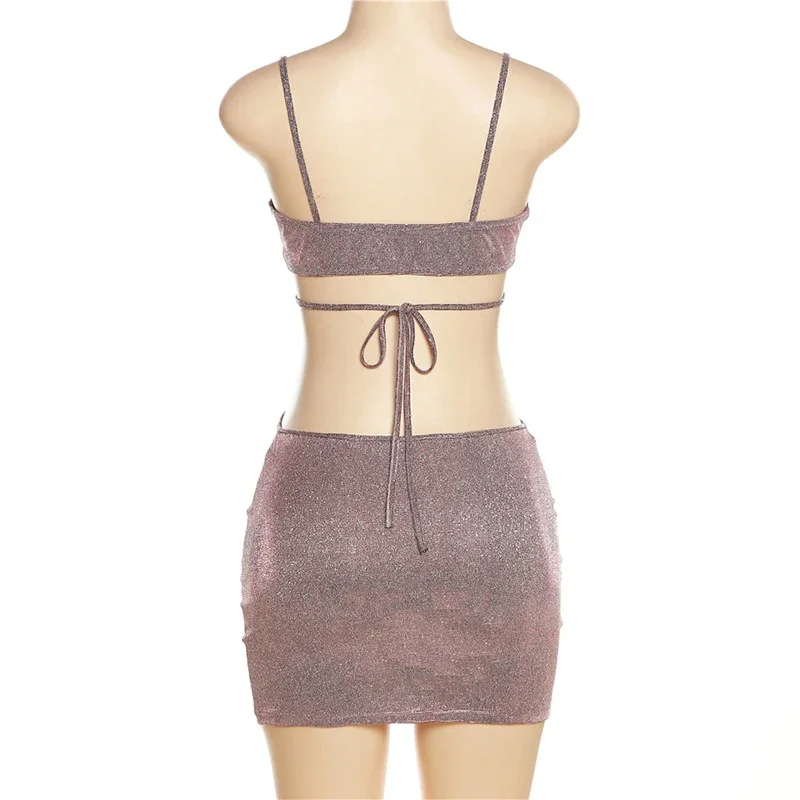 y2k Cocktail Dress Summer Women Glitter Tie Up Spaghetti Strap Sleeveless Backless Bodycon Dress 2000s Party Dresses