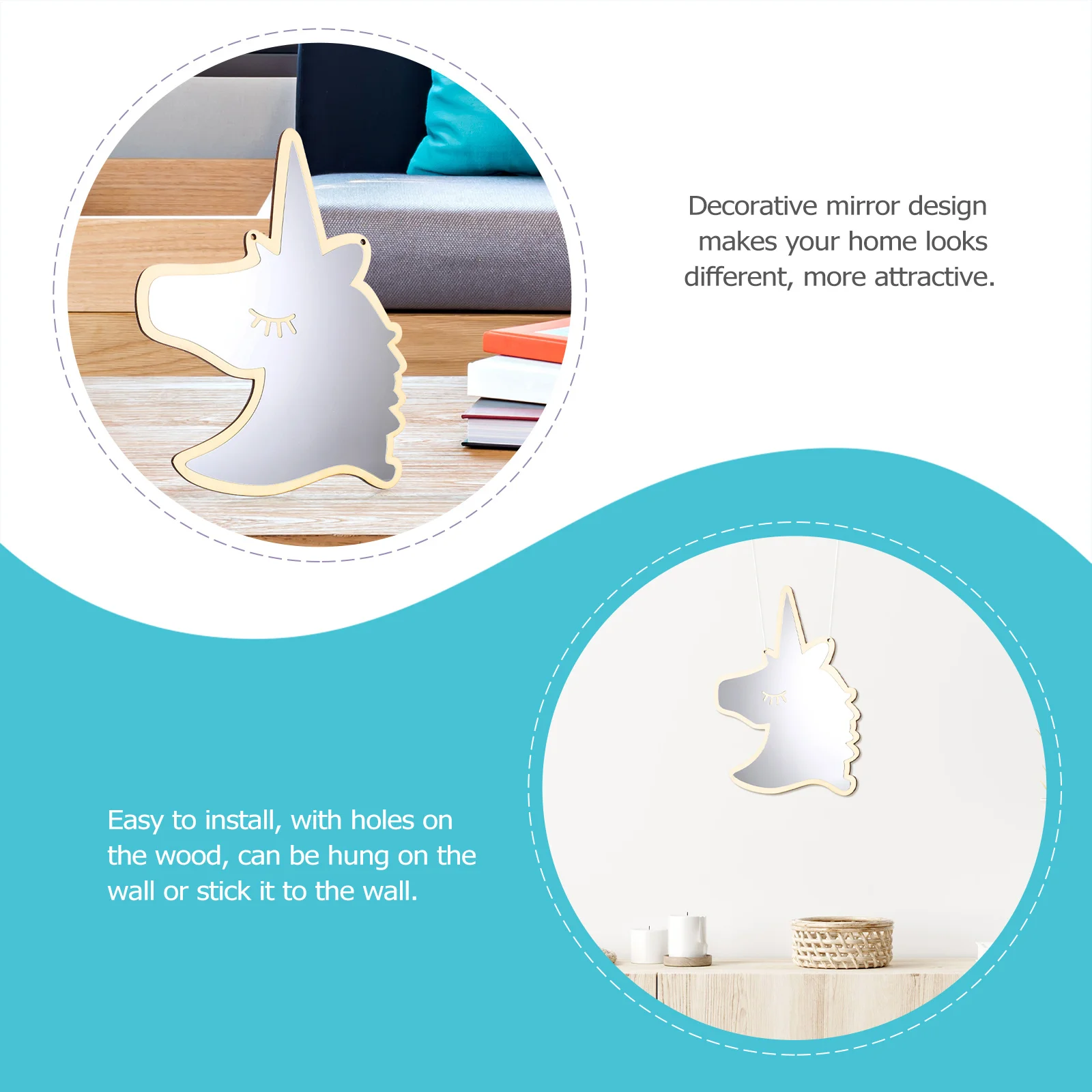 

1Pcs Shape Acrylic Mirror Wall Sticker for Room Decorative Hanging Mirror Wood Backing Easy Install Water Resistant