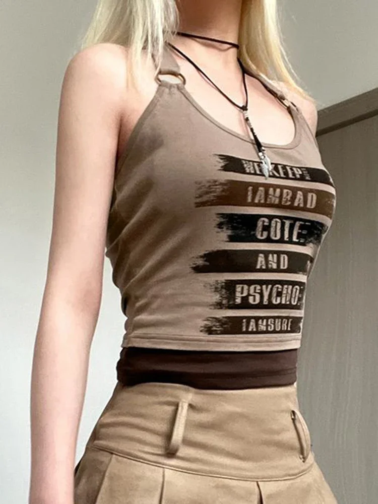 المرأة خمر إلكتروني طباعة الدبابات الصيف Y2K مشبك المرقعة الرسن سترة الشارع الشهير عادية كل مباراة سيدة الصدرية القمم