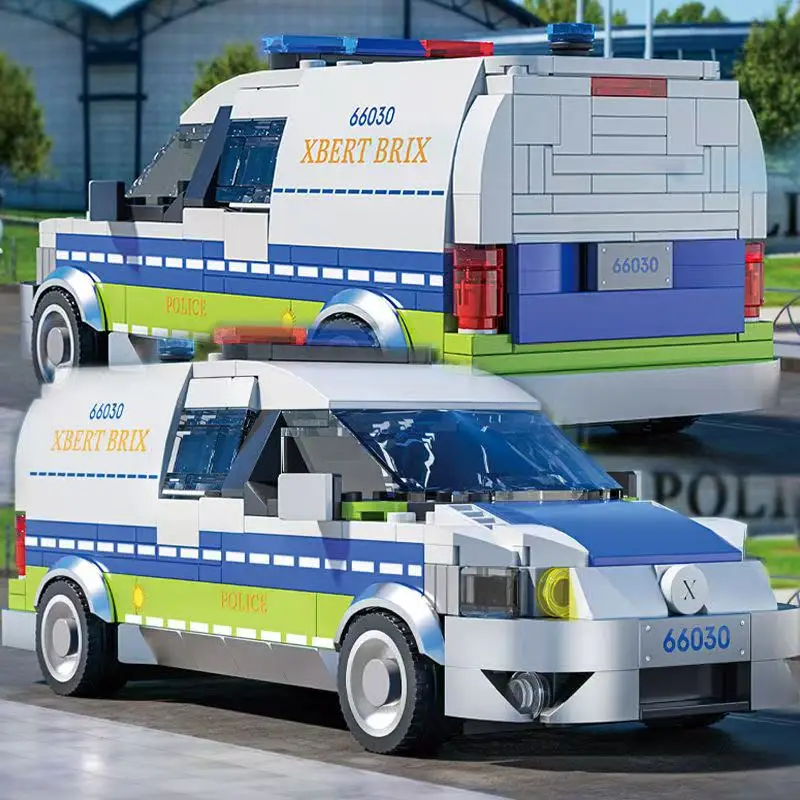 Ein Satz von 430er City-Polizeiauto-Bausteinspielzeugen, mit kleinen Teilen zum Zusammenbauen, geeignet als Kinderbaupuz