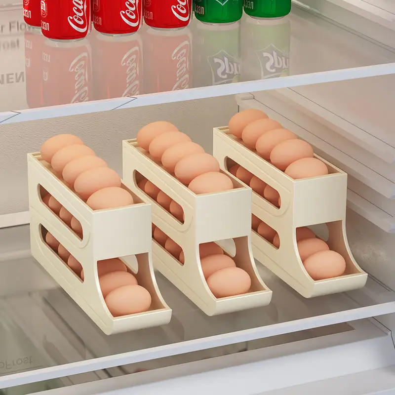 Slide-type Egg Carton Double-layer Automatic Egg Roller Refrigerator Side Door Egg Storage Kitchen Counter Anti-falling Egg