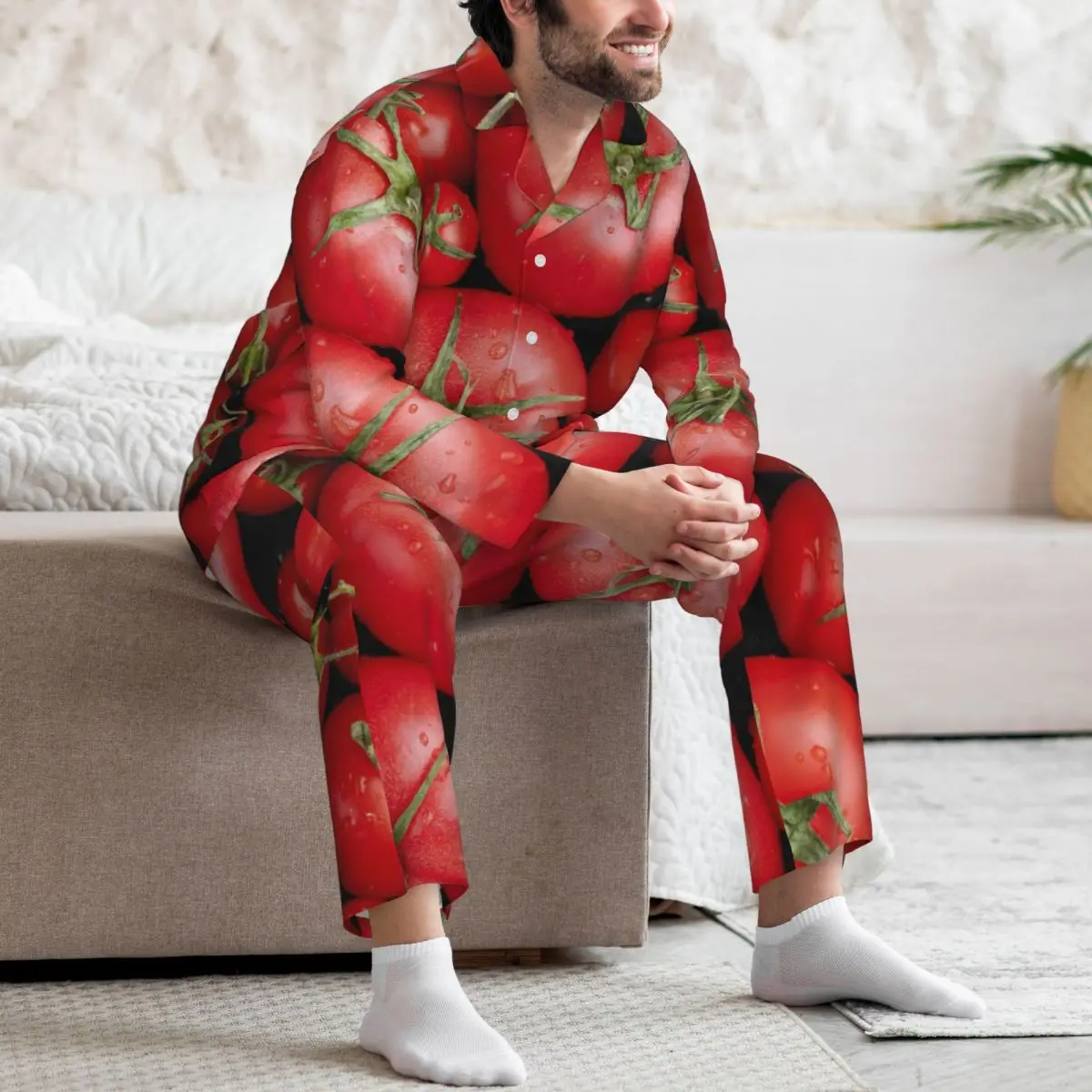 Men's Home Suits Long-sleeved Fresh Tomatoes Suits for Autumn and Winter Pajamas for Men