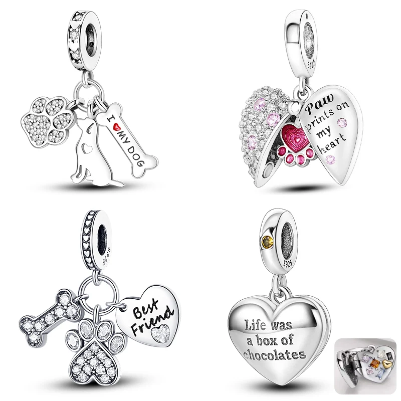 Cat Dog Aircraft Charm 925 Sterling Silver Heart Bead For Pandora Original Bead Bracelet Pendant Jewelry Gift