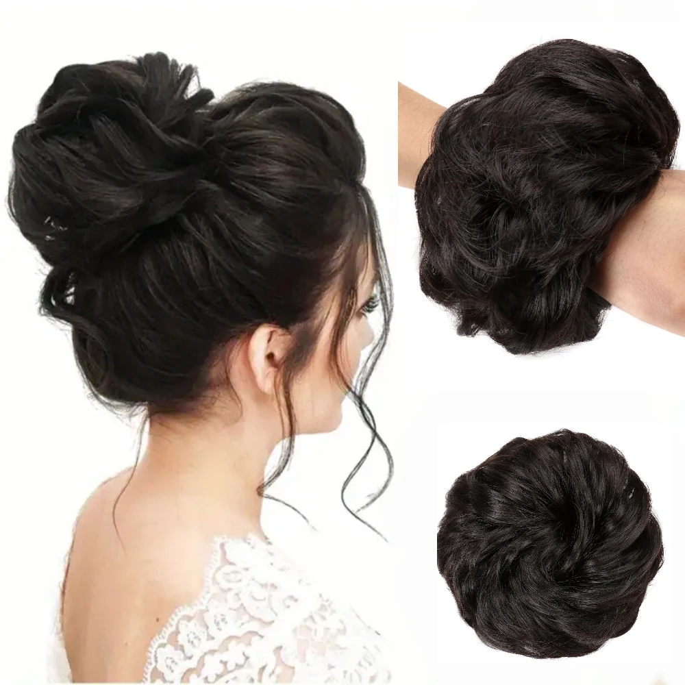 1PCS Messy Fluffy Donut Flower Bun Updo Chignon Synthetic wigs Wavy Curly Hairpiece Hair Extensions Elegant Women Hair Accessory