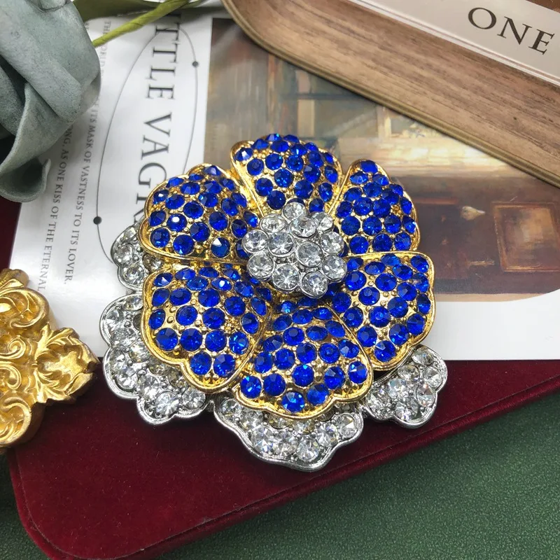 

Vintage Medieval Jewelry Set for Women Sapphire Flower Corsage Brooch Lady's Statement Wedding Evening Dress Accessories