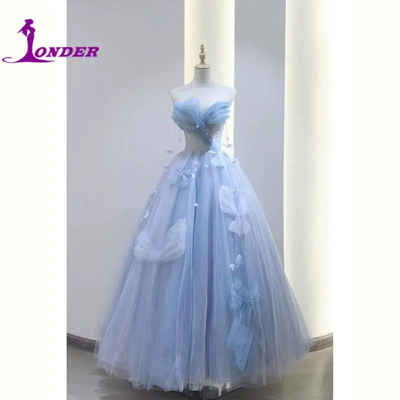 SONDER Blauwe Strik Mouwloze Vestidos De Fiesta Off-shoulder Baljurk Verjaardagsfeestje Verjaardagsfeestje Vestido De 15 Anos L