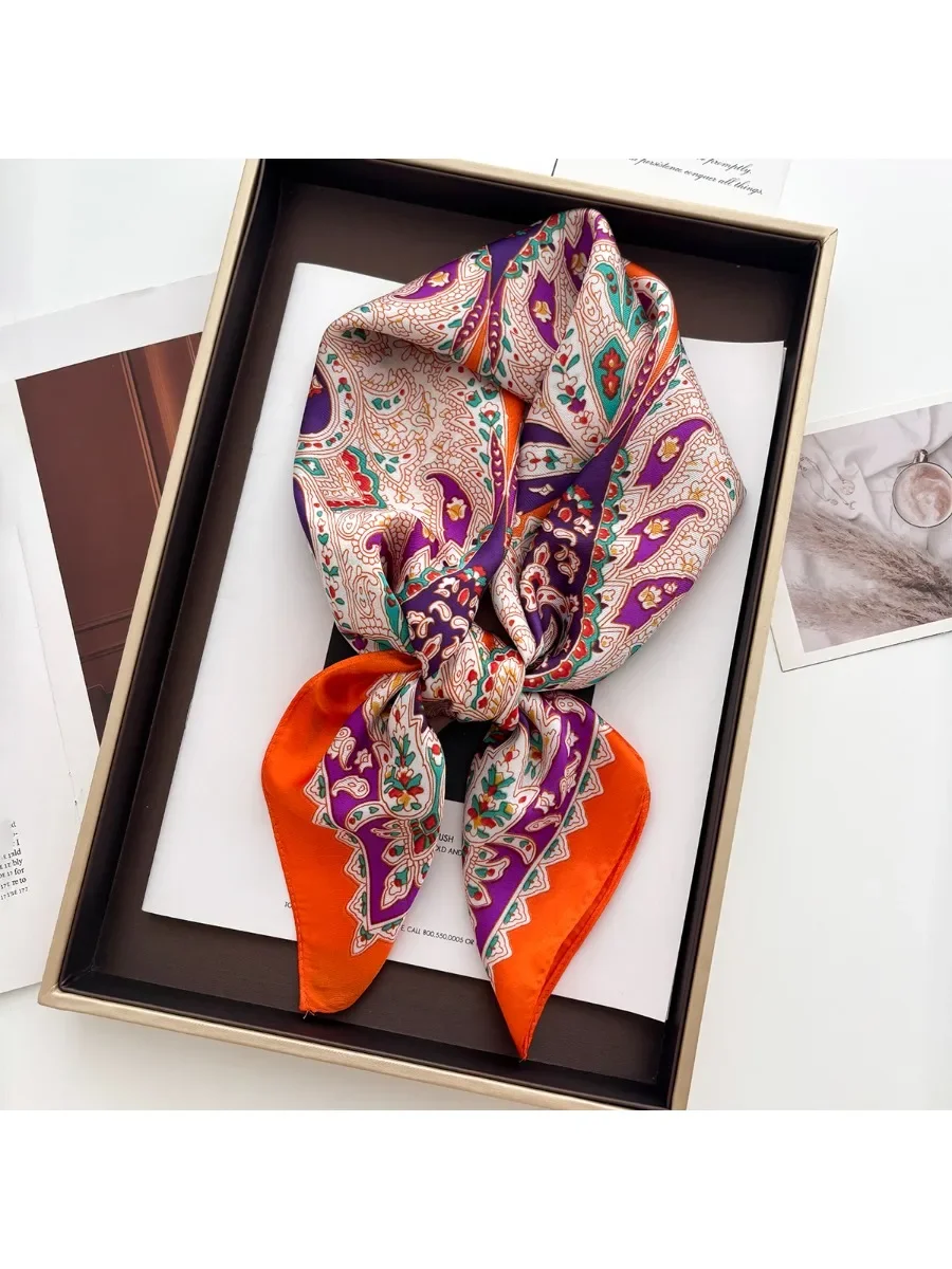 Châle imprimé de luxe, écharpe carrée pour femmes, foulard en Satin doux, bandes de cheveux, ruban, bandeau Bandana 70x70cm