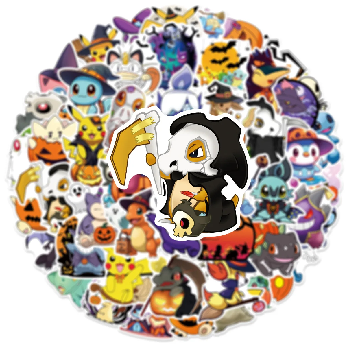 50PCS Funny Halloween Pokmeon Cartoon Stickers Cute Pikachu Decals DIY Notebook Motorcycle Laptop Kawaii Anime Sticker Toy