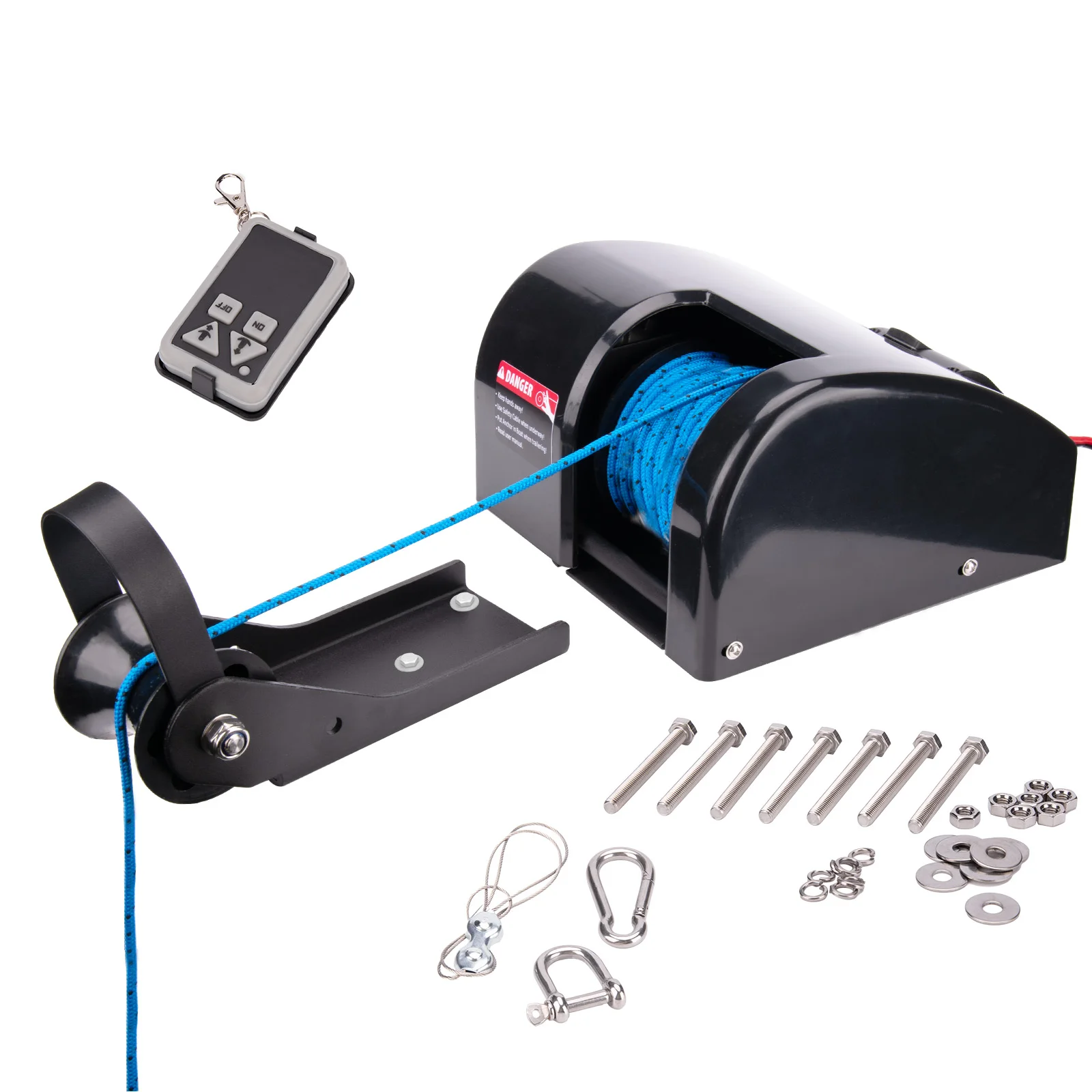 Cabrestante eléctrico de 12V para pontón con cuerda de 100 pies para ancla de hasta 25 lb para embarcaciones marinas