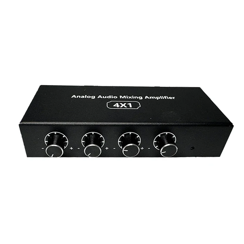 4 Channel Aux Audio Mixer 4 in 1 out 3.5mm Audio Siganl Mixer Amplifie 4x1 with Independent Volume Control Low Noise Sound Mixer