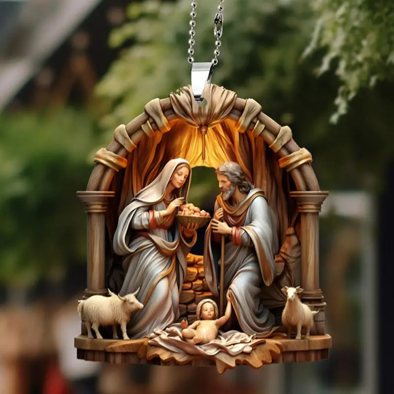 Nativity Ornaments Christmas Tree Decoration Acrylic Flat Car Pendant Jesus Christ Religious Hanging Pendants Easter Home Decor