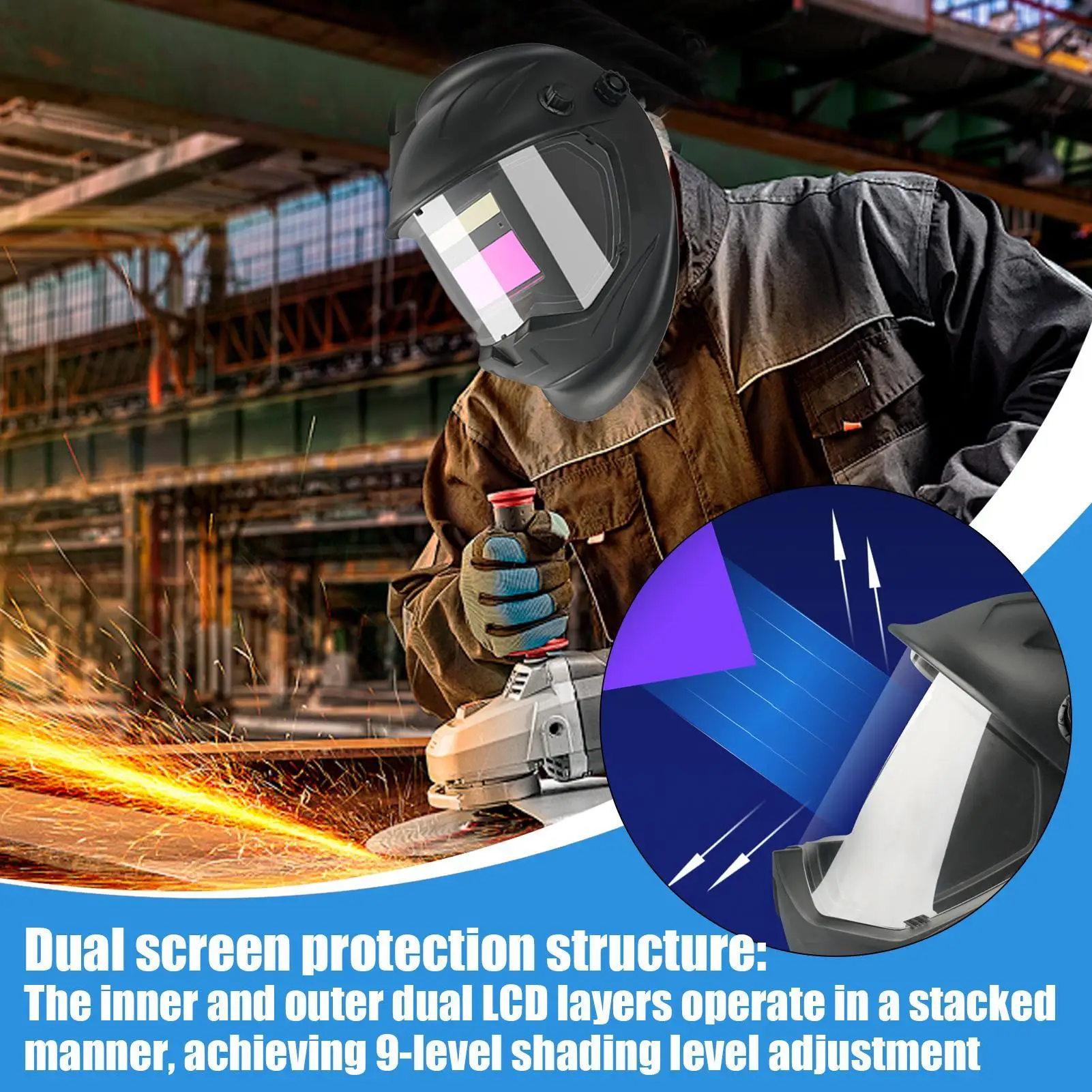 

Auto Darkening Welding Helmet Solar Powered Welder Face Shield Portable Headgear Wide Shade Anti-Glare Face Protector For