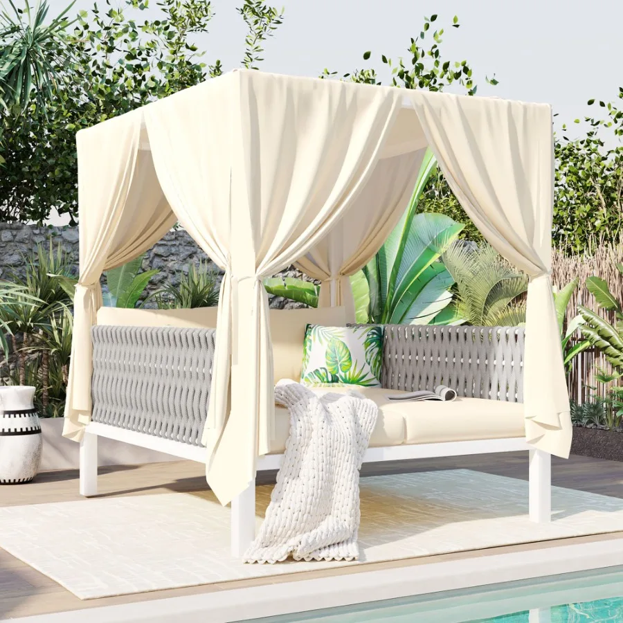 

U_Style Outdoor Patio Sunbed with Curtains High Comfort Suitable for Multiple Scenarios