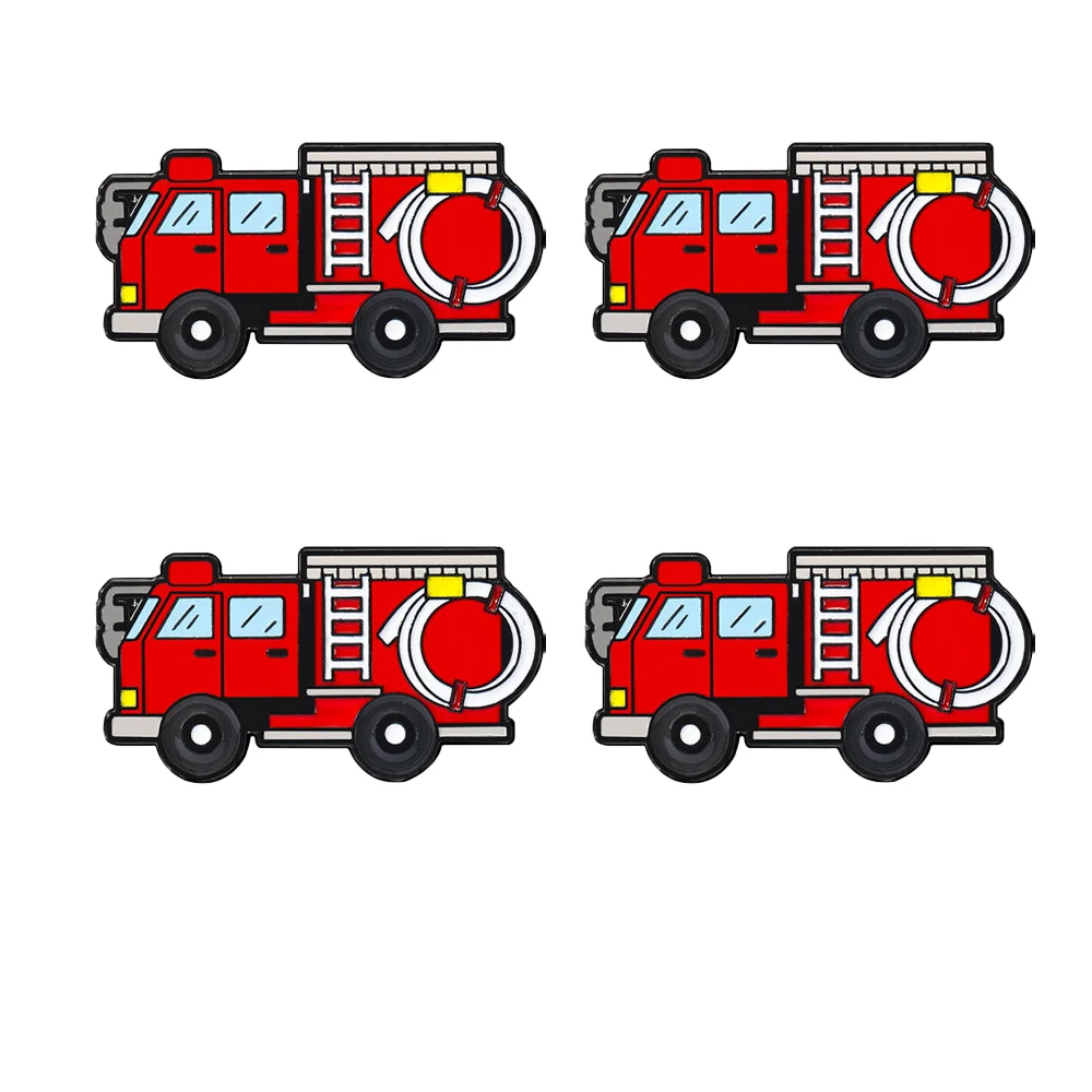4pcs Fire Truck Pins Set Cute Red Fire Engine Brooches for Kids Enamel Pin of A Childish Fire Truck Fun Children's Accessories
