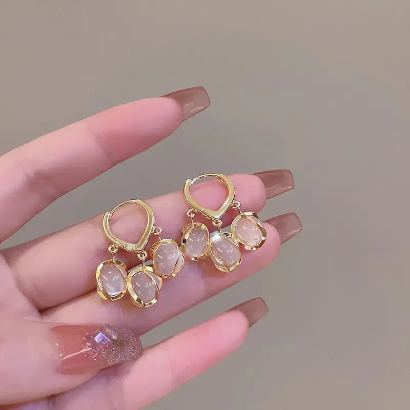 lily of the valley Flower Three Cat Eye Stone earrings for women Exquisite winding Earring Pendant Charms Banquet Jewelry