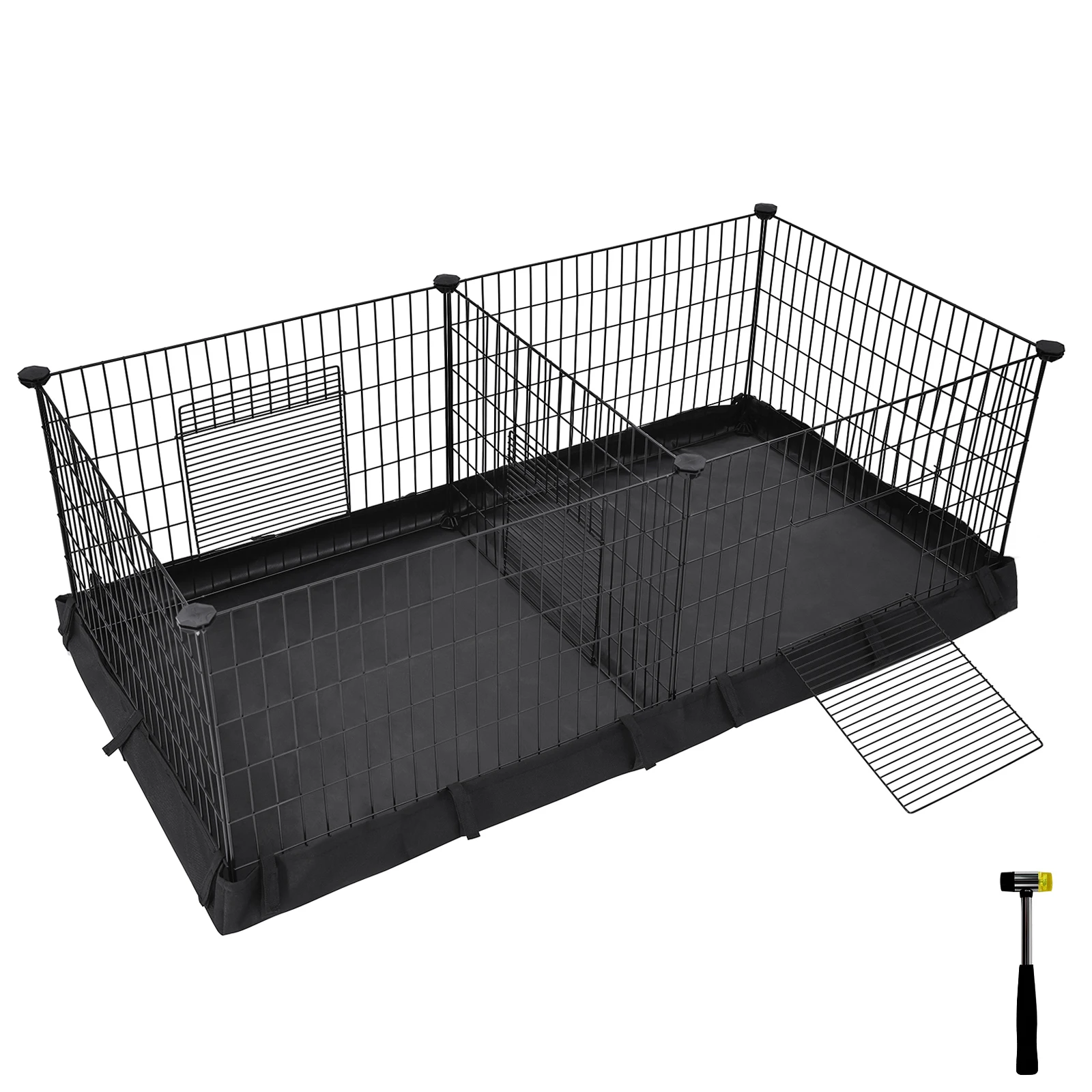 

SONGMICS Guinea Pig Cages, Metal Grid Small Animal Playpen with Waterproof Washable Liner, 2 Separate Spaces for Rabbits