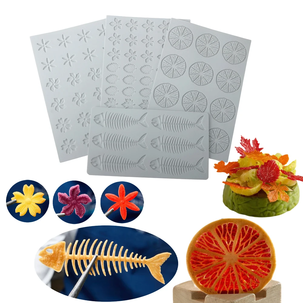 Fish Bone Silicone Mold Maple Leaf  Flower Fondant Lace Mat Molecular Gastronomy Chocolate Crisp Baking Mold