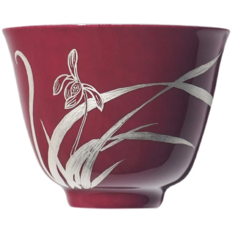 Hand-painted Porcelain Tea Cup, Silver Orchid Master, Exquisite, 80ml