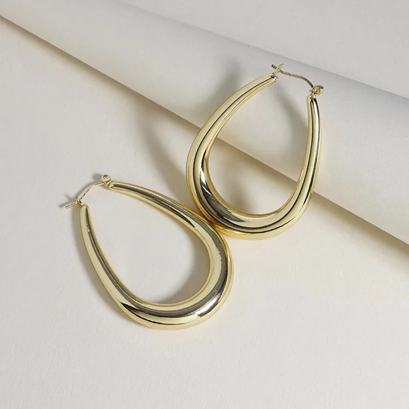 أقراط كلاسيكية على شكل قطرة هندسية ، حلقة دائرية سميكة متعددة الاستخدامات ، رياح معدنية باردة