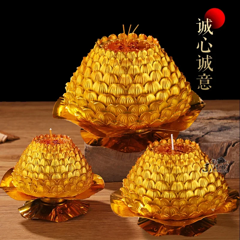 

Golden Jiupin Lotus Lantern Candle, Nine Layer Fulian Golden Lotus Candle, Household Everlasting Lamp Supply