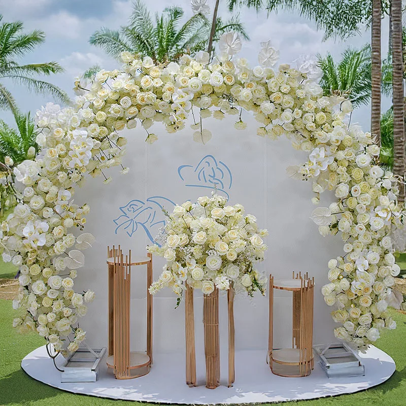 

New Tender Yellow Camellia Flower Display Window Decoration Long Row Flower Wedding Background Dining Table Decoration