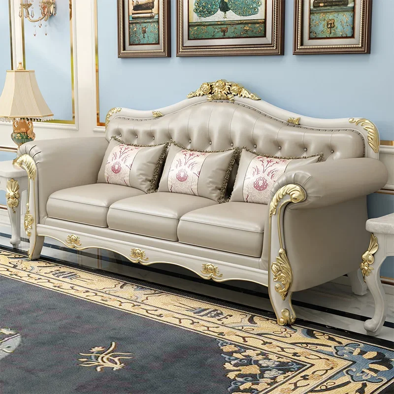 

European Style Sofa Combination Luxurious Wood Carving Sofa Solid Wood Muebles Para Salas Modernos Living Room Furniture