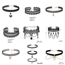 Gothic Sexy Openwork Lace Choker Necklace Jewelry for Women Fashion Zircon Crystal Punk Heart Pendant Clavicle Chain on The Neck