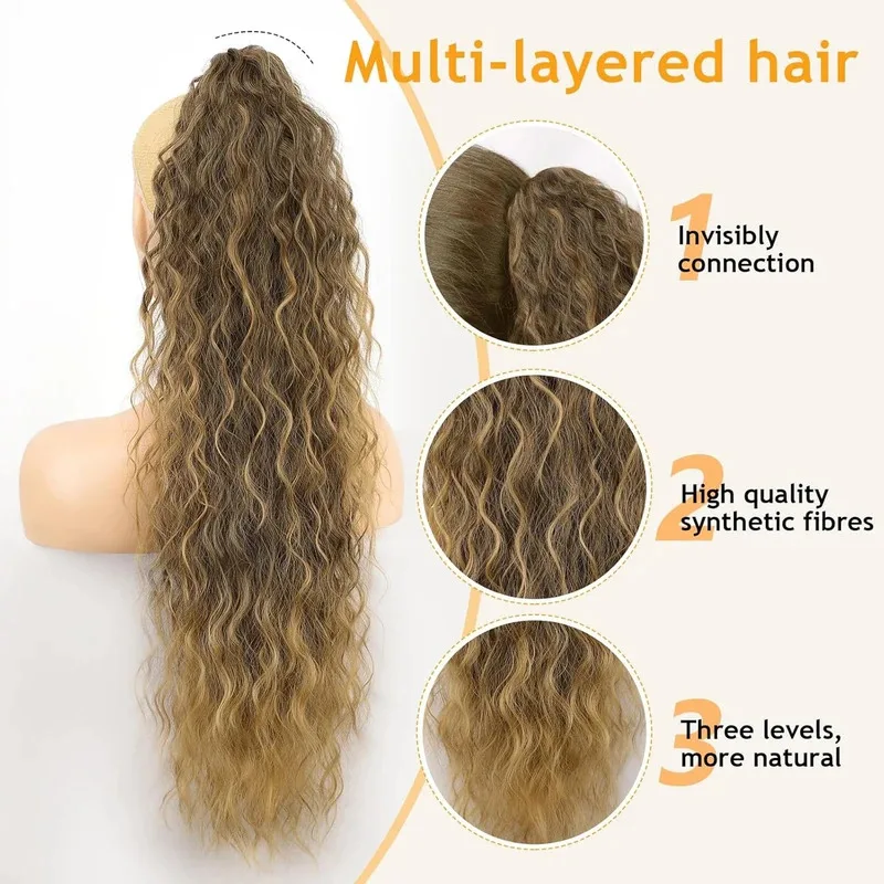160g Zware Ombre Zwart Blond Krullend Paardenstaart Klauw Lang Golvend Paardenstaart Synthetische Clip in Hair Extensions Pluizig Natuurlijk Uitziende